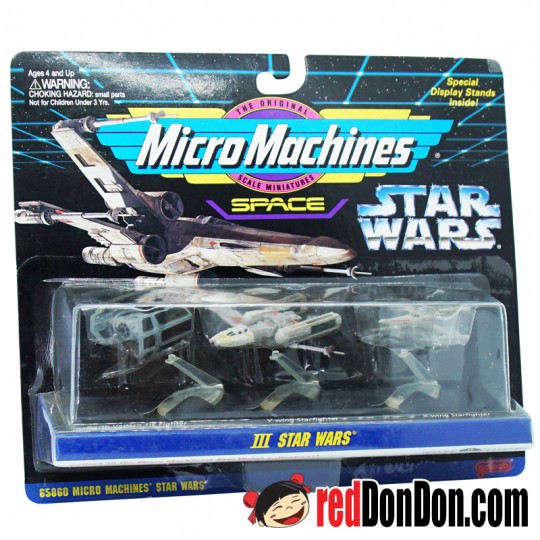 STAR WARS MICRO MACHINES BY GALOOB (1996), 65860 III, DARTH VADER'S TIE FIGHTER, Y-WING STARFIGHTER, X-WING STARFIGHTER