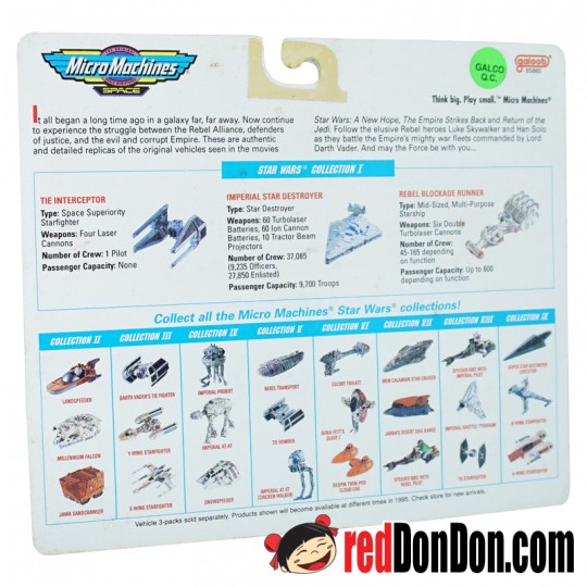 STAR WARS MICRO MACHINES BY GALOOB (1996), 65860 I, TIE INTERCEPTOR, IMPERIAL STAR DESTROYER, REBEL BLOCKADE RUNNER