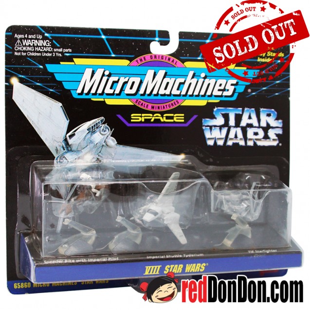 STAR WARS MICRO MACHINES BY GALOOB (1996), 65860 VIII, SPEEDER BIKE WITH IMPERIAL PILOT, IMPERIAL SHUTTLE TYDERIUM, TIE STARFIGHTER