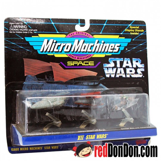 STAR WARS MICRO MACHINES BY GALOOB (1996), 65860 VII, MON CALAMARI STAR CRUSIER, JABBA'S DESERT SAIL BARGE, SPEEDER BIKE WITH REBEL PILOT